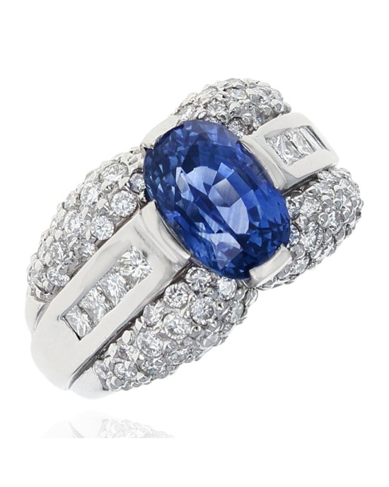 Ceylon Sapphire and Diamond Fashion Ring in Platinum