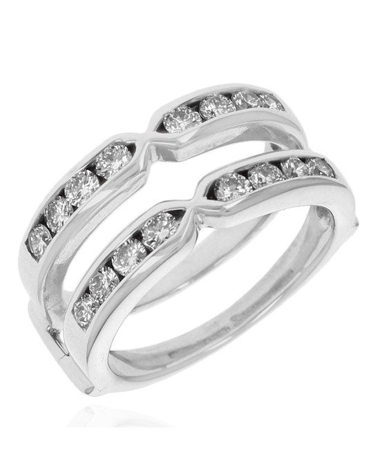 2 Row Diamond Wedding Guard Ring in White Gold