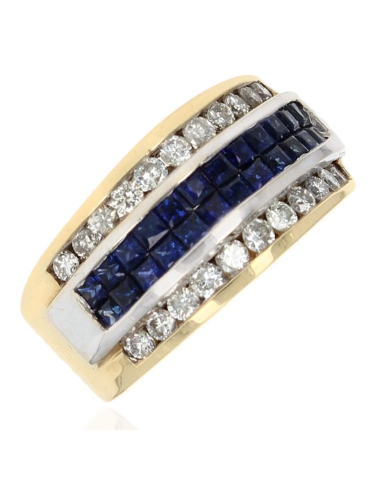 Gentlemans Alternating Sapphire and Diamond Tapered Band