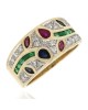 Mixed Cut Ruby, Sapphire, Emerald, & Pave Diamond Band in Yellow Gold