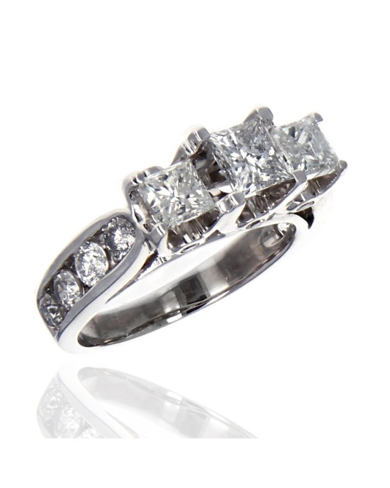Princess and Round Diamond Ring in White Gold
