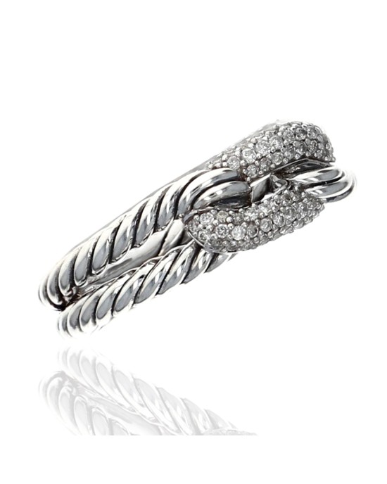 David Yurman Diamond Cable Loop Ring in Silver