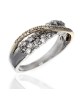 Crossover Pave Diamond Ring in White and Yellow Gold