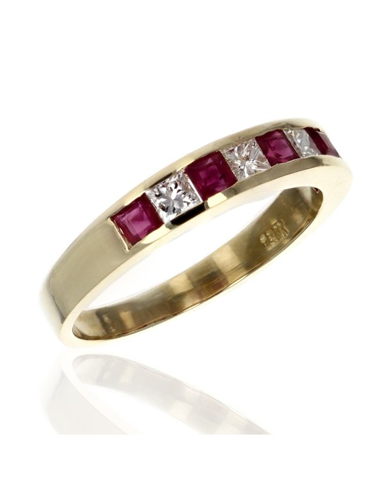 Alternating Ruby and Diamond Band in Yellow Gold