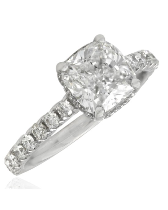 GIA Certified Cushion Cut Diamond Solitaire Ring in 18KW