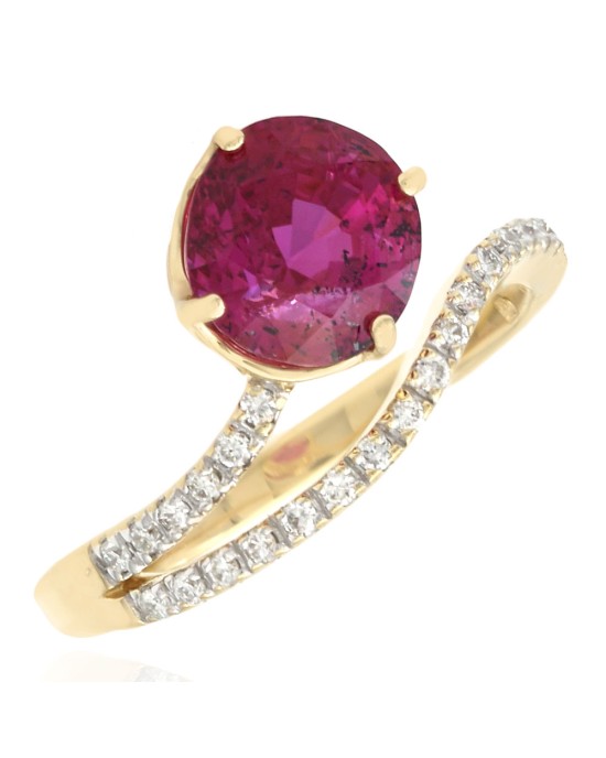 GIA Certified 3.09ct Unheated Purplish Pink Sapphire Ring in 18KY