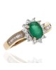 Oval Emerald and Diamond Halo Accent Ring in White and Yellow Gold