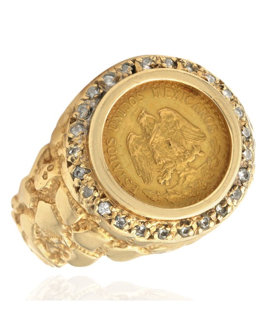 Dos Pesos Diamond Halo Nugget Style Ring in Yellow Gold