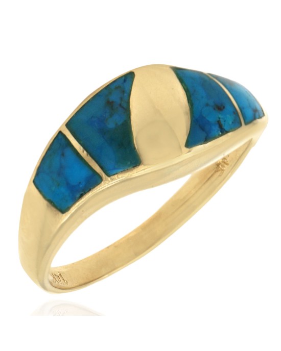 Turquoise Inlay Ring in Yellow Gold