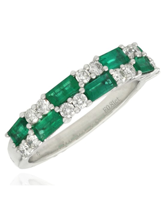 Emerald and Diamond Checkerboard Ring in White Gold