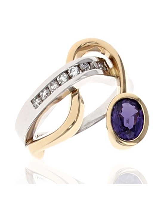 Color Change Sapphire and Diamond Free Form Ring