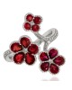 Ruby and Diamond Triple Flower Ring in White Gold