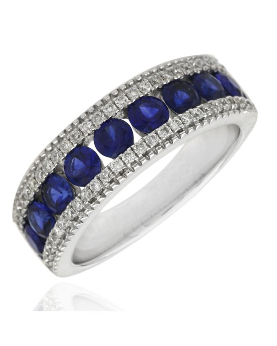 Sapphire and Diamond Tapered Band in White Gold