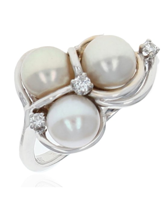 White Pearl and Diamond Accent Ring in White Gold