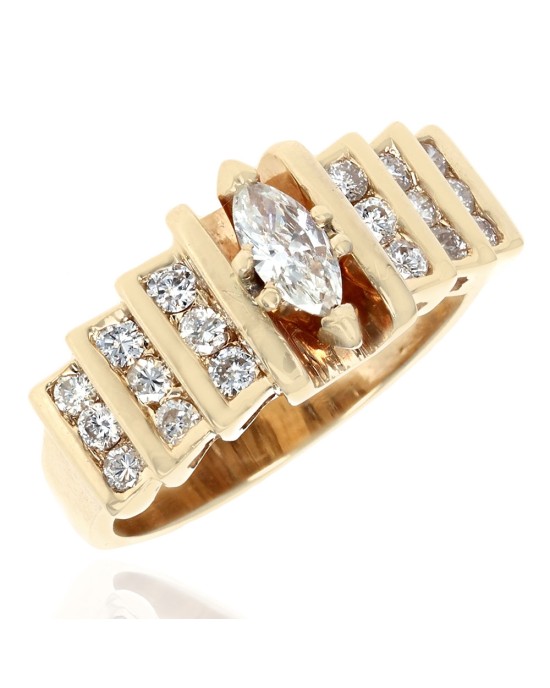 Marquise and Round Diamond Ring in Yellow Gold