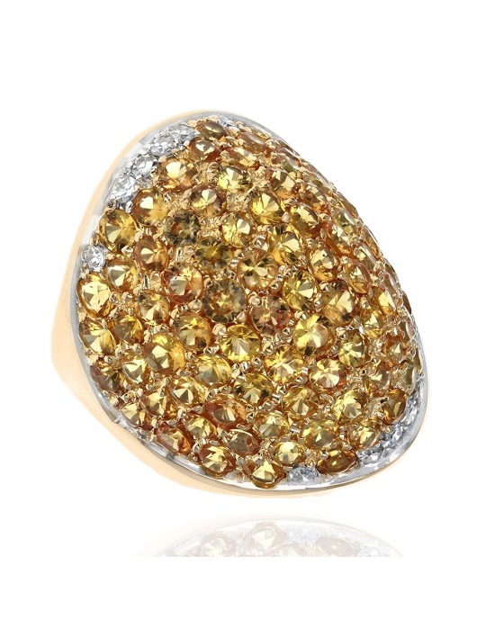 Yellow Sapphire and Diamond Dome Ring in Gold