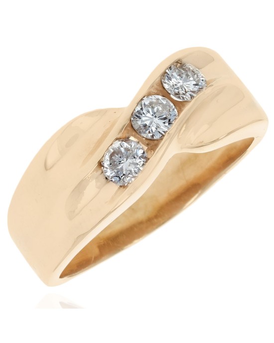 3 Stone Diamond Crossover Ring in Yellow Gold