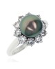 Black Tahitian Pearl and Diamond Halo Ring