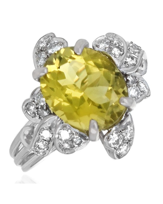 Lemon Quartz and Diamond Flower Ring