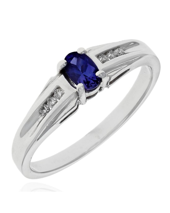 Blue Tanzanite and Diamond Accent Ring in White Gold