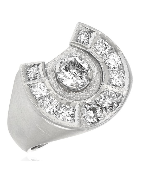 Gentlemans Diamond Horseshoe Ring in White Gold