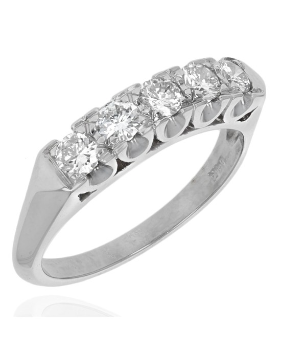 5 Stone Diamond Scalloped Edge Ring in White Gold
