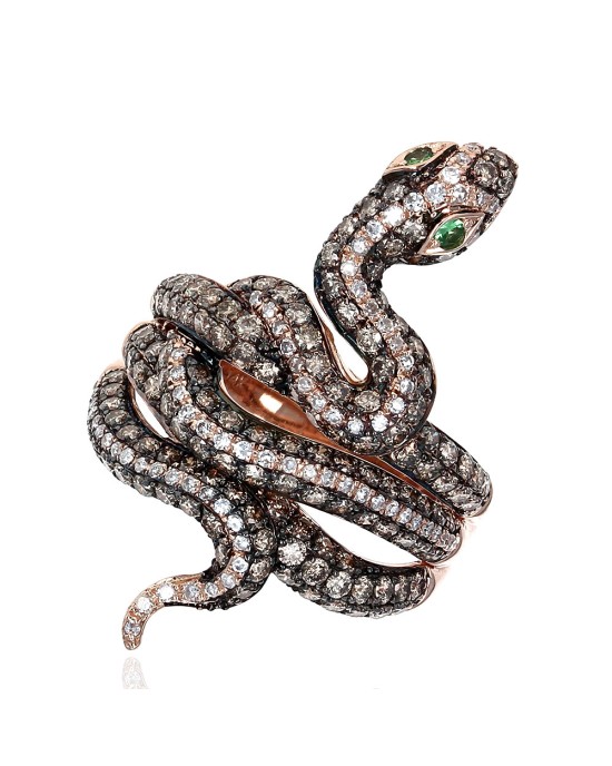 Effy Safari Pave Diamond and Tsavorite Snake Ring in Rose Gold