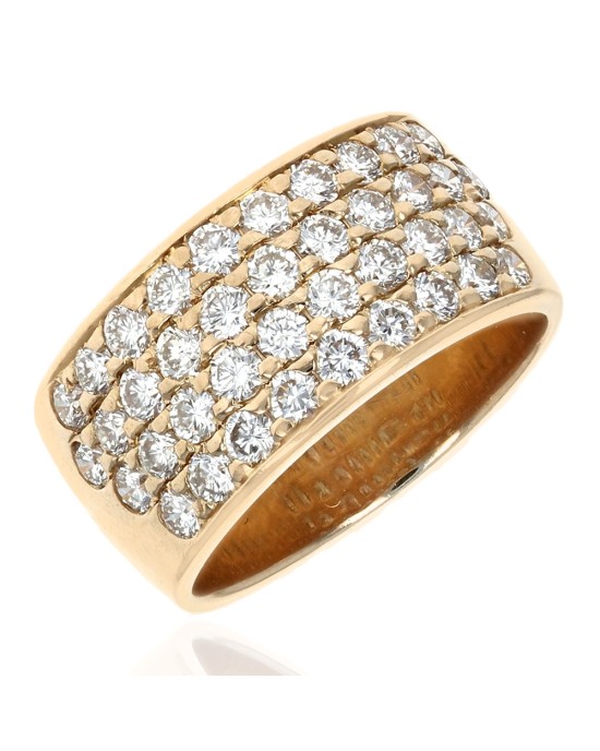 4 Row Pave Diamond Wide Band in Yellow Gold