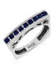 Single Row Blue Sapphire Cutout Square Shank Stackable Ring in White Gold