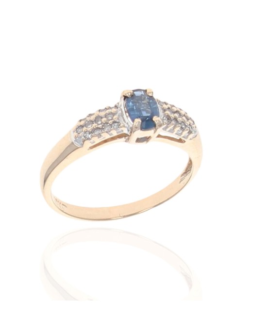Blue Sapphire and Pave Diamond Ring in Yellow Gold