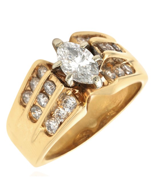 3 Row Diamond Ring in Yellow Gold