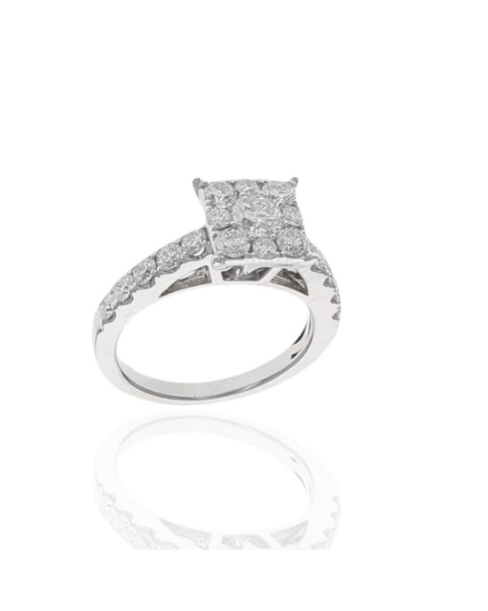 Diamond Square Halo Engagement Ring in White Gold