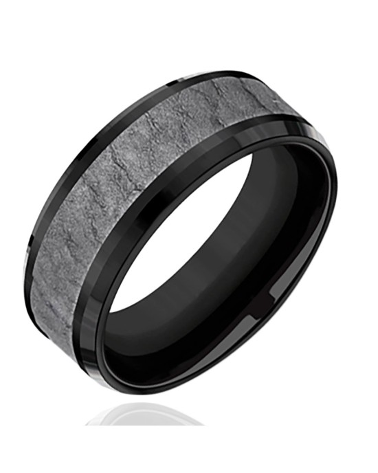 Gentlemen's Lava Rock Textured Comfort Fit Band in Black Titanium and Grey Tantalum