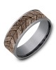 Gentlemen's Chevron Wood Pattern Comfort Fit Band in Tantalum and Rose Gold