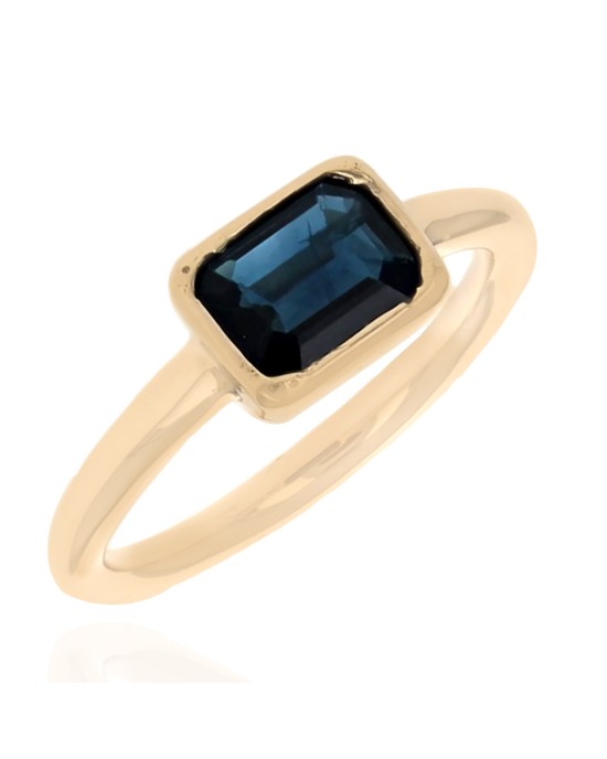 Horizontal Set Sapphire Solitaire Ring