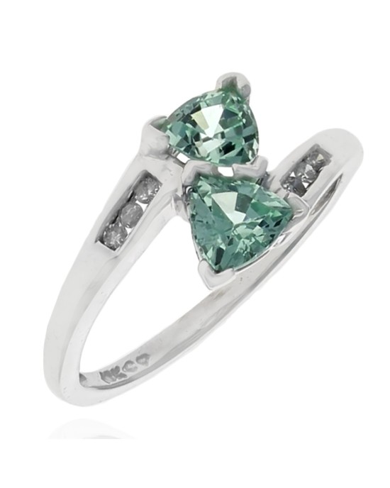 Green Chrysoberyl and Diamond Bypass Ring in White Gold