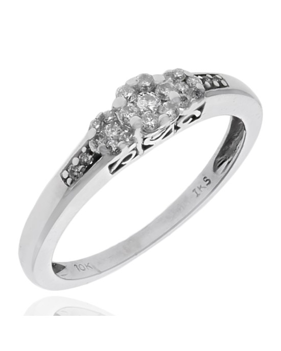Triple Cluster Diamond Engagement Ring in White Gold