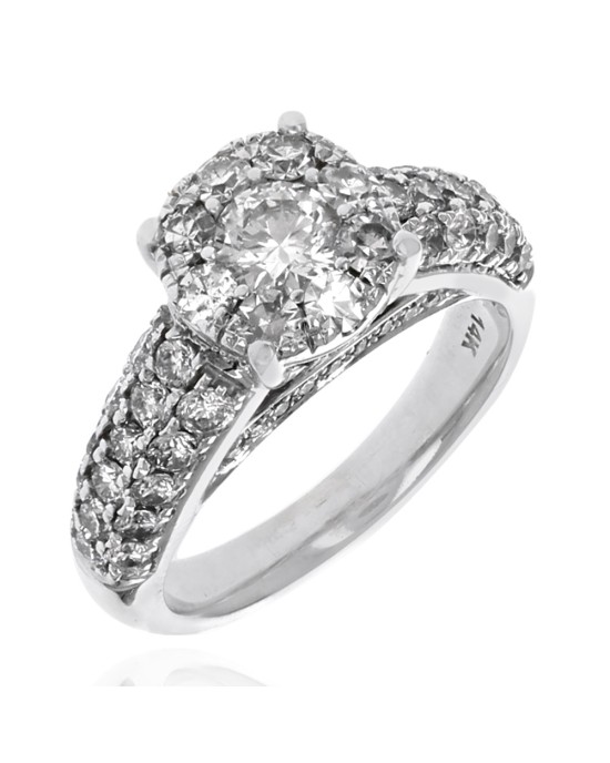 Diamond Halo Ring with Pave Shoulders