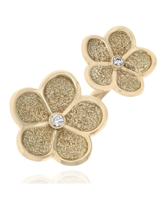 Double Flower Split Ring with Diamond Accents