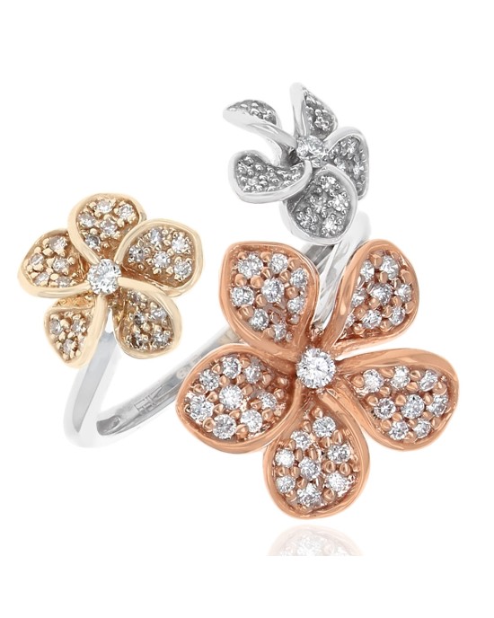 Effy 3 Tone Triple Flower Diamond Ring