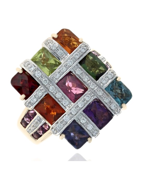 Bellarri Mixed Gemstone and Diamond Square Mosaic Ring