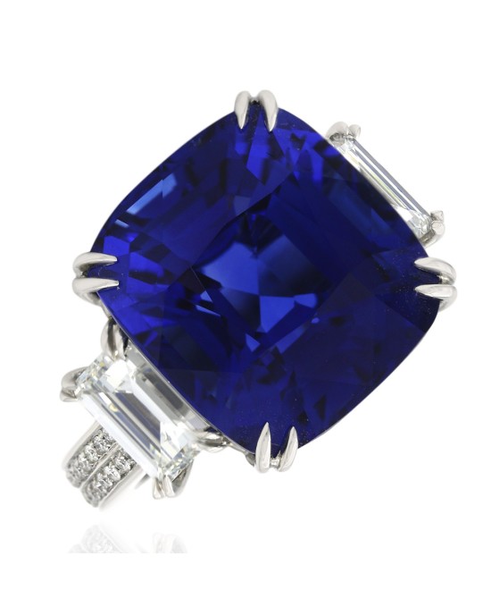 GRS Certified 18.88ct Blue Sapphire and GIA Diamond Ring in Platinum