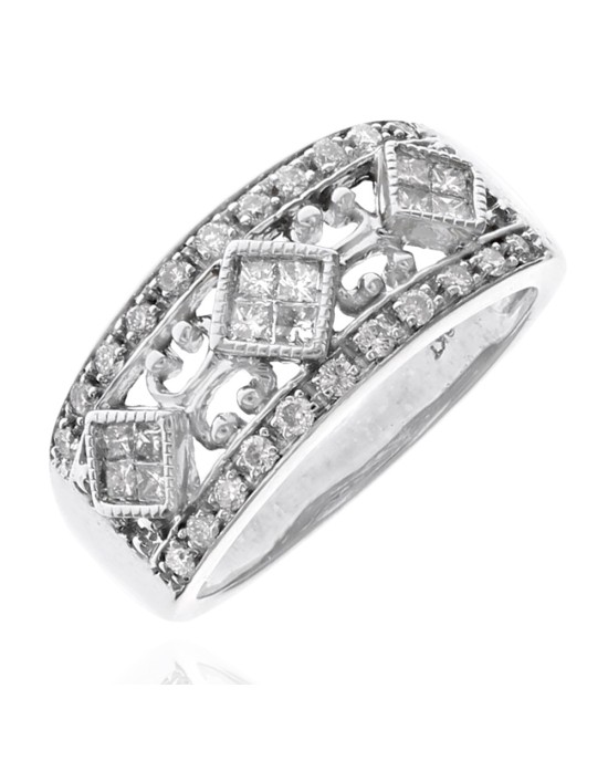 Diamond Open Cut Vintage Style Ring in White Gold