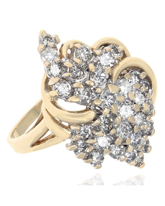 Diamond Marquise Shaped Cluster Ring in White and Yellow Gold