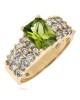 Peridot and 3 Row Diamond Shoulder Ring in Yellow Gold