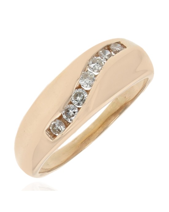 Diagonal Channel Set Diamond Tapered Ring in Yellow Gold