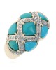 Turquoise Cabochon and Diamond Lattice Ring in White and Yellow Gold
