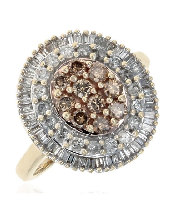 Brown and White Diamond Double Halo Ring