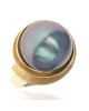 Gray Pearl Solitaire Ring in Yellow Gold