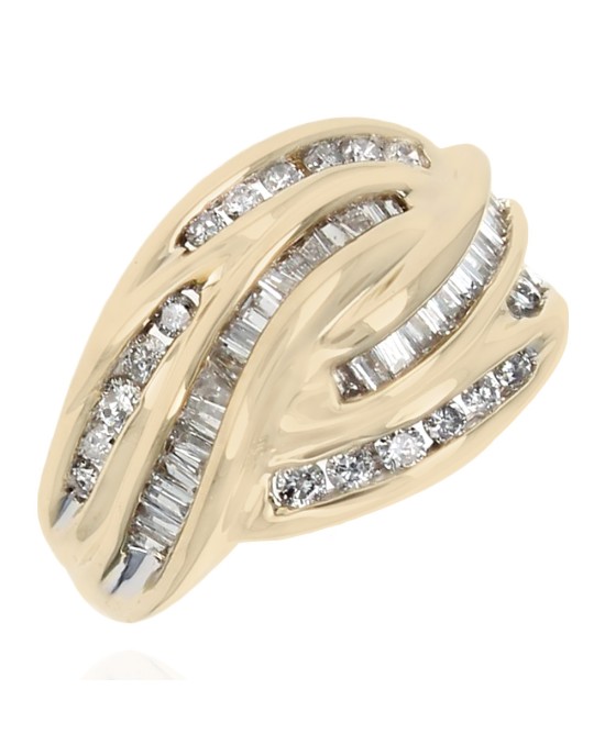Diamond Crossover Tapered Ring in Yellow Gold